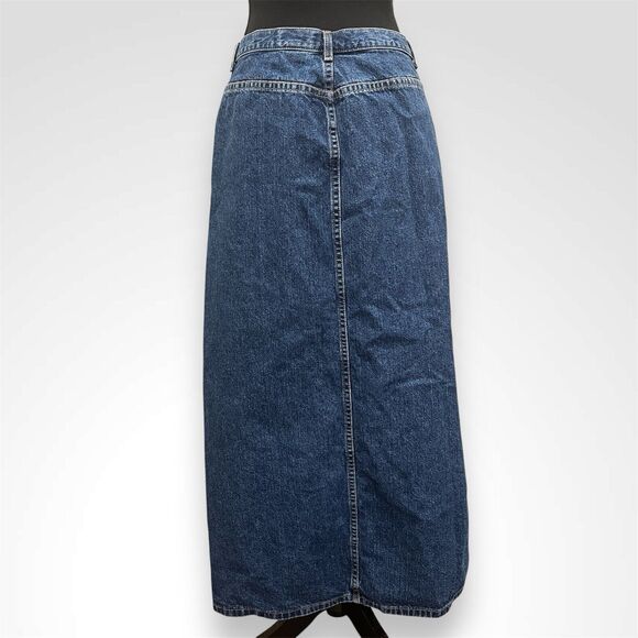 Eddie Bauer Vintage Maxi Denim Skirt Front Slit 90s Y2K Womens Size 8 Petite - Picture 2 of 7